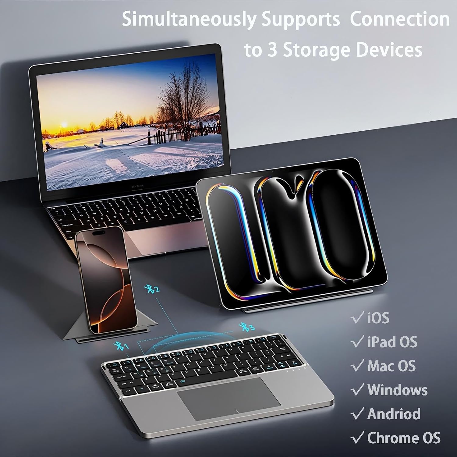 TouchFold Wireless Keyboard for iPad, Mobile & Laptop