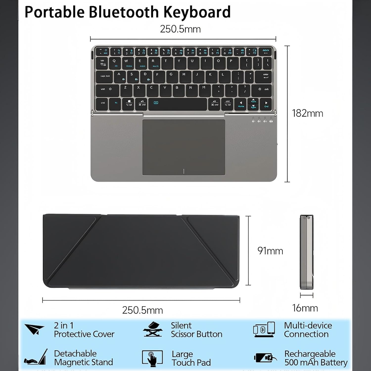 TouchFold Wireless Keyboard for iPad, Mobile & Laptop