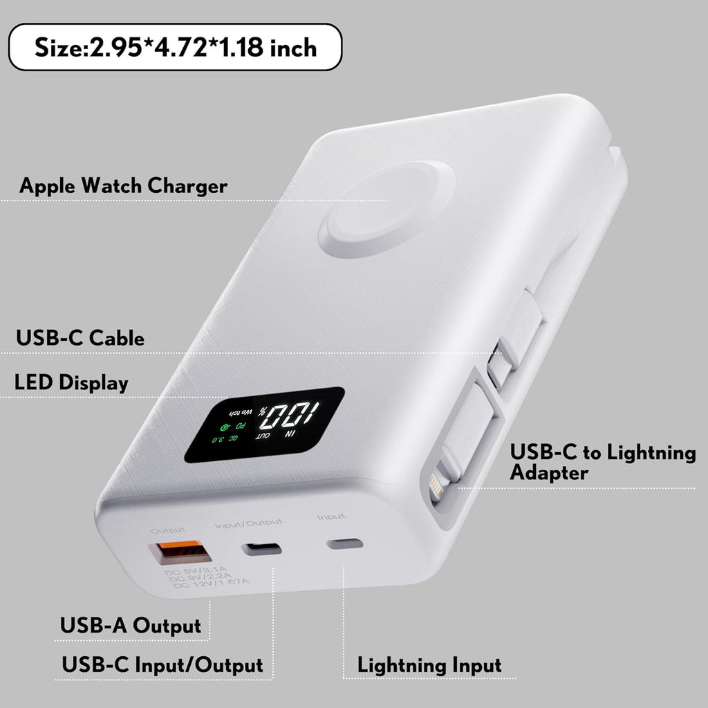 ChargeMax 20000mAh 2-in-1 Power Bank with USB-C & Lightning Cable