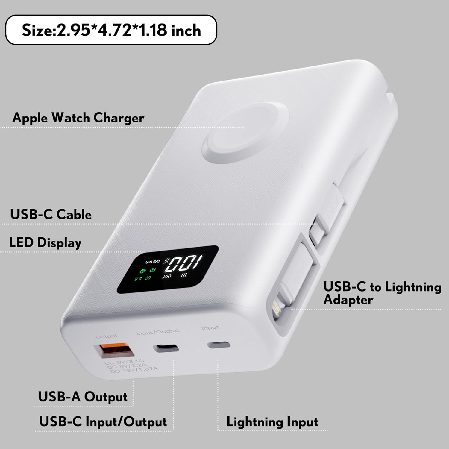 ChargeMax 20000mAh 2-in-1 Power Bank with USB-C & Lightning Cable